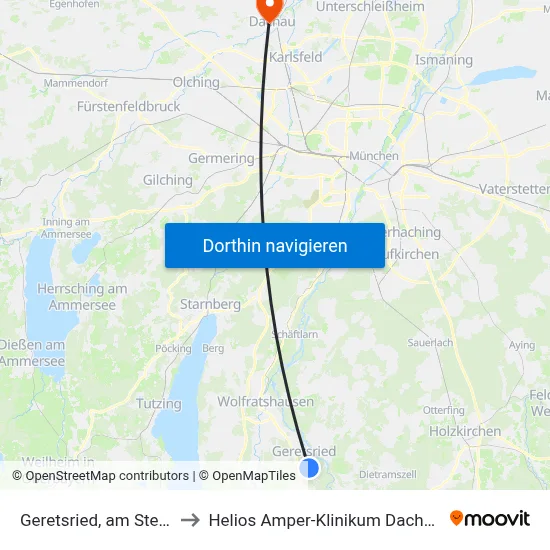 Geretsried, am Stern to Helios Amper-Klinikum Dachau map