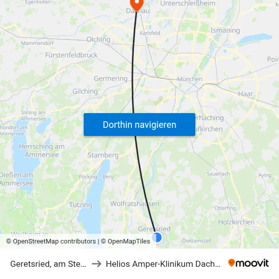Geretsried, am Stern to Helios Amper-Klinikum Dachau map