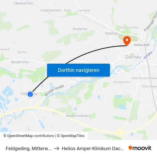 Feldgeding, Mitterweg to Helios Amper-Klinikum Dachau map