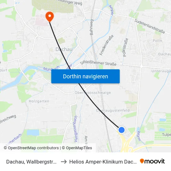 Dachau, Wallbergstraße to Helios Amper-Klinikum Dachau map