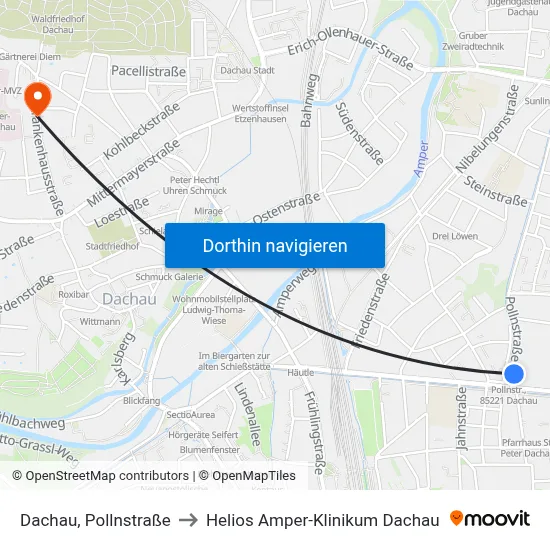 Dachau, Pollnstraße to Helios Amper-Klinikum Dachau map