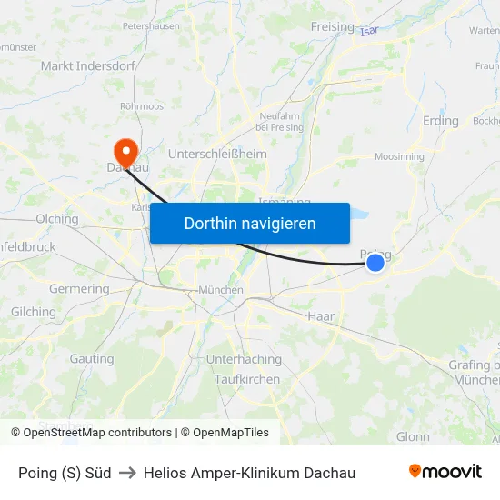 Poing (S) Süd to Helios Amper-Klinikum Dachau map