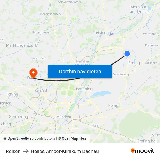 Reisen to Helios Amper-Klinikum Dachau map