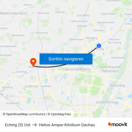 Eching (S) Ost to Helios Amper-Klinikum Dachau map