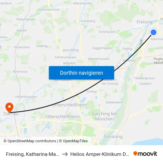 Freising, Katharina-Mair-Str. to Helios Amper-Klinikum Dachau map