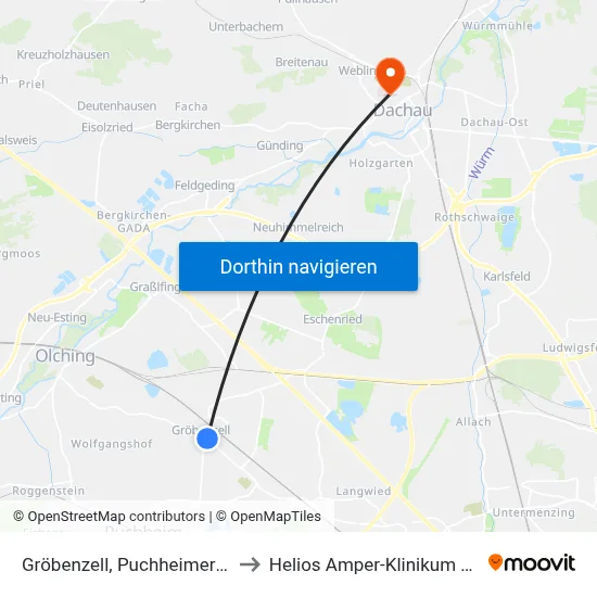 Gröbenzell, Puchheimer Straße to Helios Amper-Klinikum Dachau map
