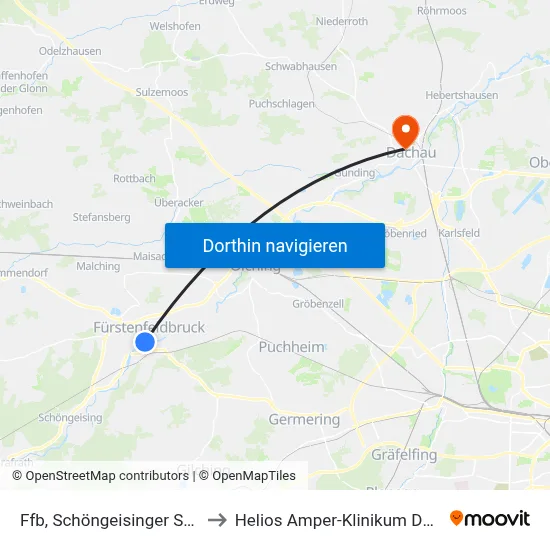 Ffb, Schöngeisinger Straße to Helios Amper-Klinikum Dachau map