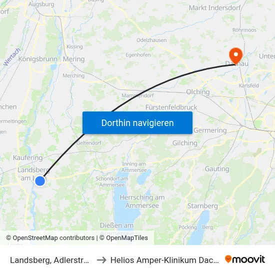 Landsberg, Adlerstraße to Helios Amper-Klinikum Dachau map