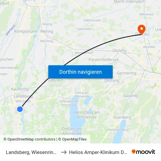 Landsberg, Wiesenring Süd to Helios Amper-Klinikum Dachau map