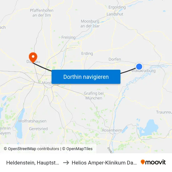 Heldenstein, Hauptstraße to Helios Amper-Klinikum Dachau map
