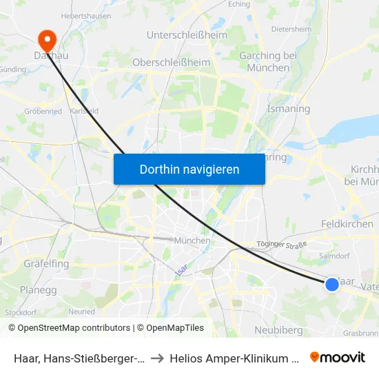 Haar, Hans-Stießberger-Straße to Helios Amper-Klinikum Dachau map