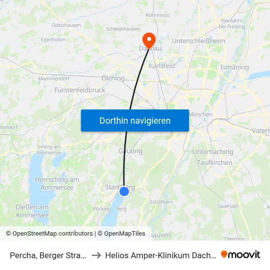 Percha, Berger Straße to Helios Amper-Klinikum Dachau map