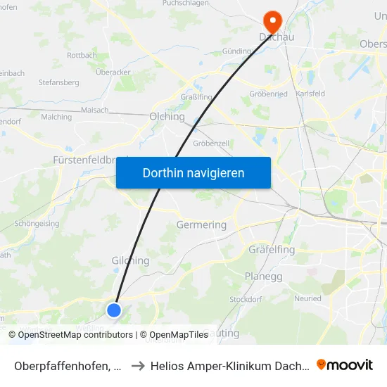 Oberpfaffenhofen, Dlr to Helios Amper-Klinikum Dachau map