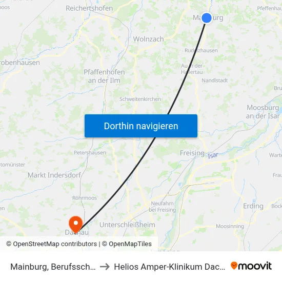 Mainburg, Berufsschule to Helios Amper-Klinikum Dachau map