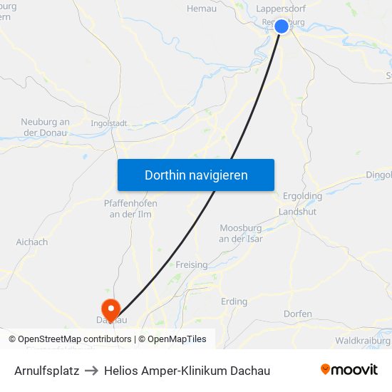 Arnulfsplatz to Helios Amper-Klinikum Dachau map