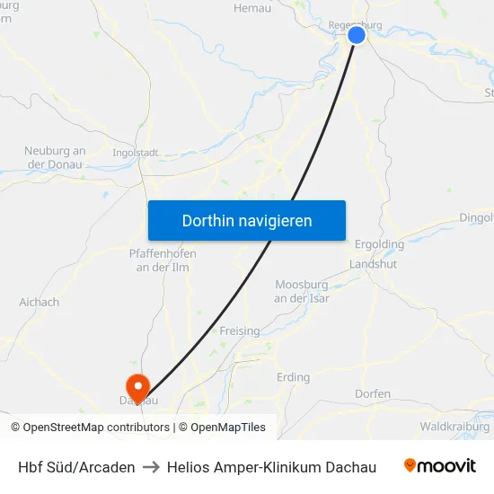 Hbf Süd/Arcaden to Helios Amper-Klinikum Dachau map