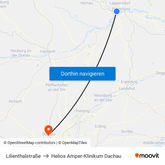 Lilienthalstraße to Helios Amper-Klinikum Dachau map