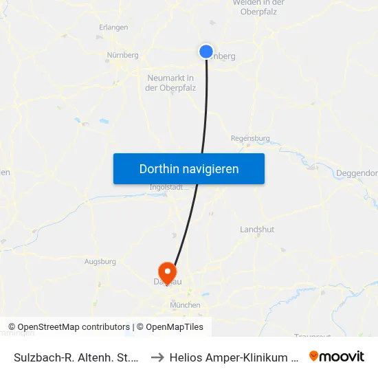 Sulzbach-R. Altenh. St.Barbara to Helios Amper-Klinikum Dachau map