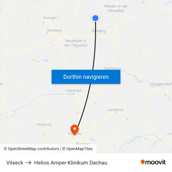 Vilseck to Helios Amper-Klinikum Dachau map