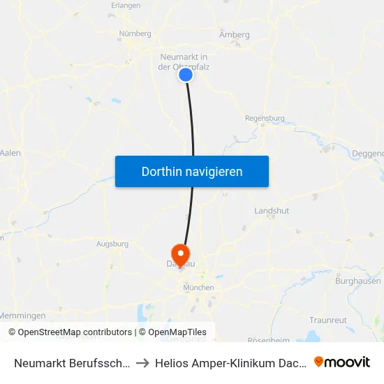 Neumarkt Berufsschule to Helios Amper-Klinikum Dachau map