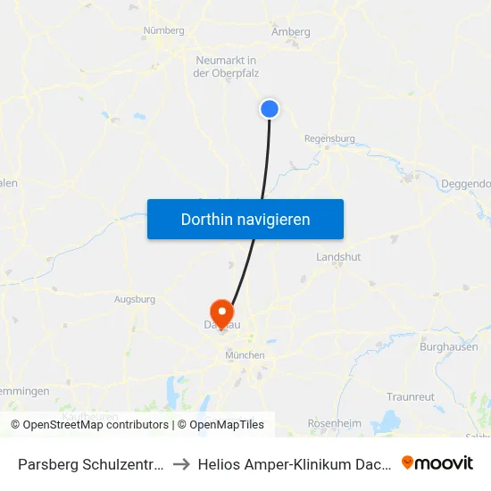 Parsberg Schulzentrum to Helios Amper-Klinikum Dachau map