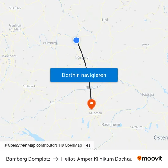 Bamberg Domplatz to Helios Amper-Klinikum Dachau map
