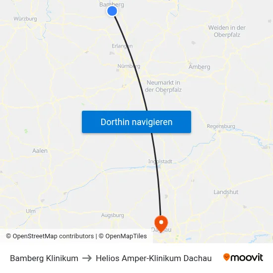 Bamberg Klinikum to Helios Amper-Klinikum Dachau map