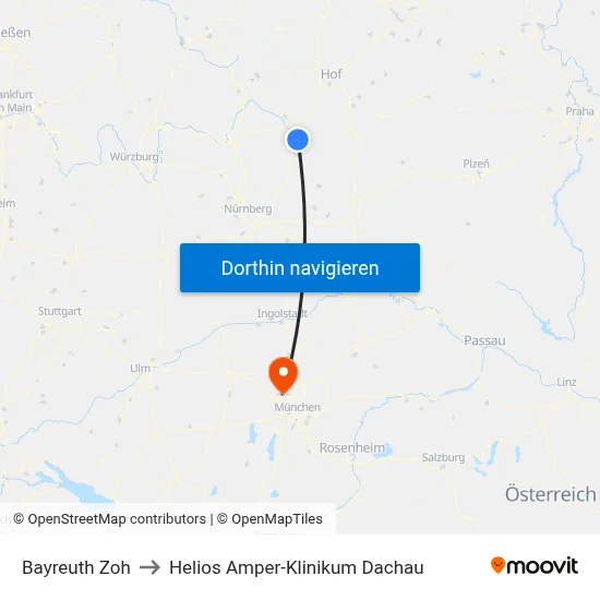 Bayreuth Zoh to Helios Amper-Klinikum Dachau map