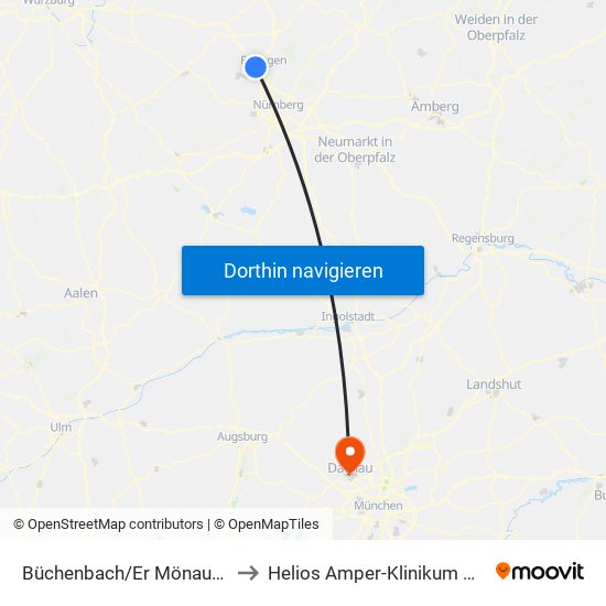 Büchenbach/Er Mönauschule to Helios Amper-Klinikum Dachau map