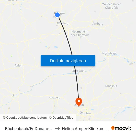 Büchenbach/Er Donato-Polli-Str to Helios Amper-Klinikum Dachau map