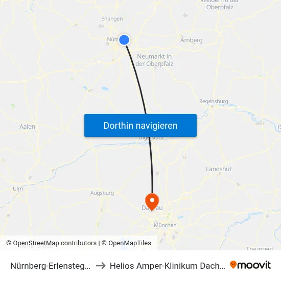 Nürnberg-Erlenstegen to Helios Amper-Klinikum Dachau map