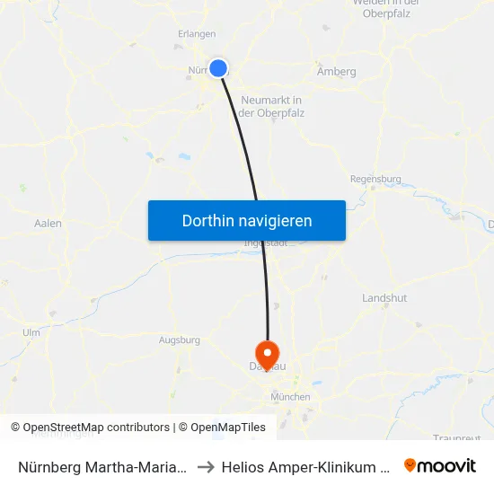 Nürnberg Martha-Maria-Krkhs. to Helios Amper-Klinikum Dachau map