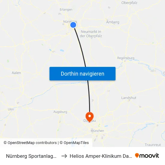 Nürnberg Sportanlage Fcn to Helios Amper-Klinikum Dachau map