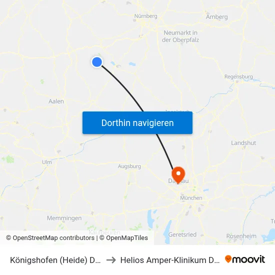 Königshofen (Heide) Dorfstr. to Helios Amper-Klinikum Dachau map