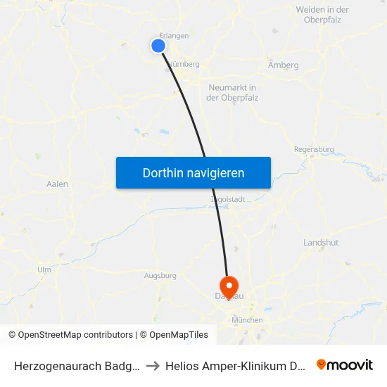 Herzogenaurach Badgasse to Helios Amper-Klinikum Dachau map