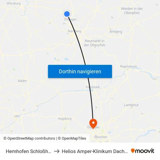 Hemhofen Schloßhof to Helios Amper-Klinikum Dachau map