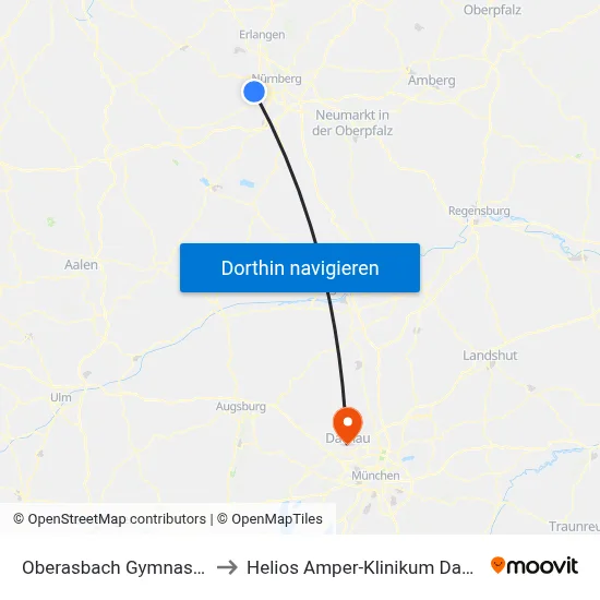 Oberasbach Gymnasium to Helios Amper-Klinikum Dachau map