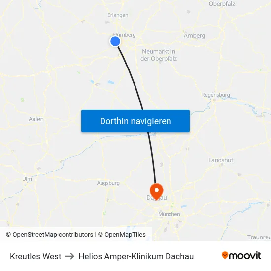 Kreutles West to Helios Amper-Klinikum Dachau map