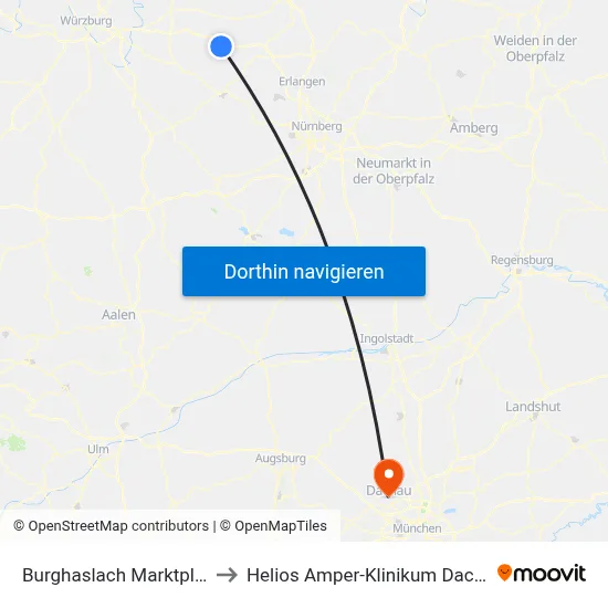 Burghaslach Marktplatz to Helios Amper-Klinikum Dachau map