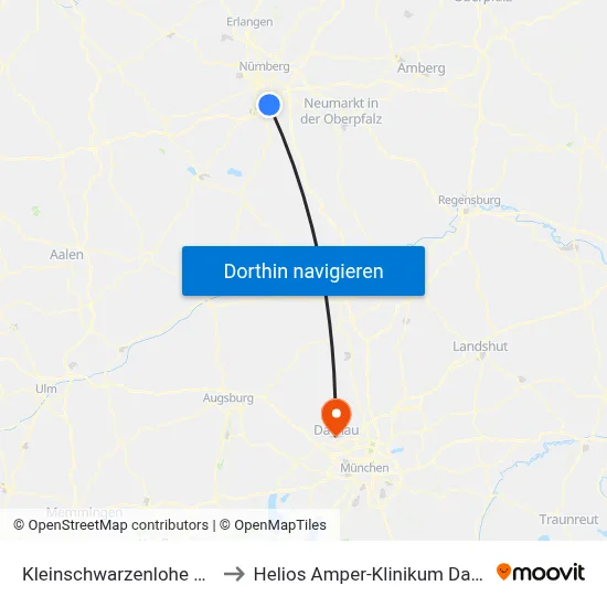 Kleinschwarzenlohe Nord to Helios Amper-Klinikum Dachau map