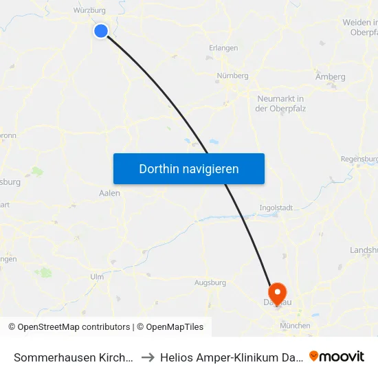 Sommerhausen Kirchplatz to Helios Amper-Klinikum Dachau map