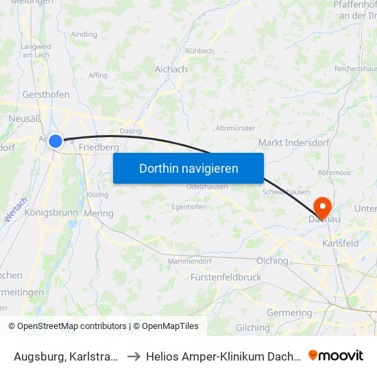 Augsburg, Karlstraße to Helios Amper-Klinikum Dachau map