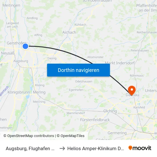 Augsburg, Flughafen Abzw. to Helios Amper-Klinikum Dachau map