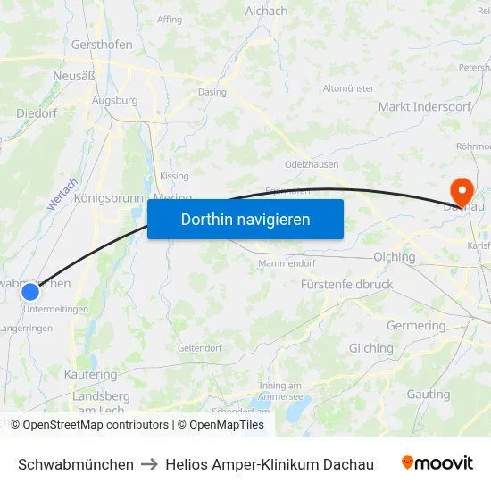 Schwabmünchen to Helios Amper-Klinikum Dachau map
