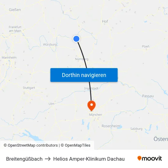Breitengüßbach to Helios Amper-Klinikum Dachau map