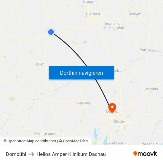 Dombühl to Helios Amper-Klinikum Dachau map