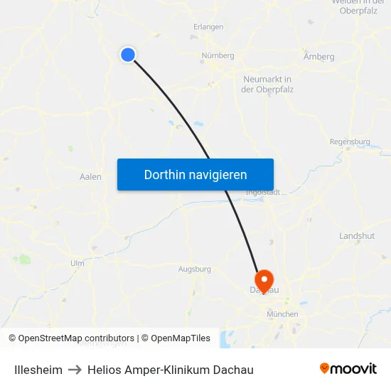 Illesheim to Helios Amper-Klinikum Dachau map