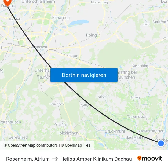Rosenheim, Atrium to Helios Amper-Klinikum Dachau map