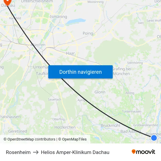 Rosenheim to Helios Amper-Klinikum Dachau map
