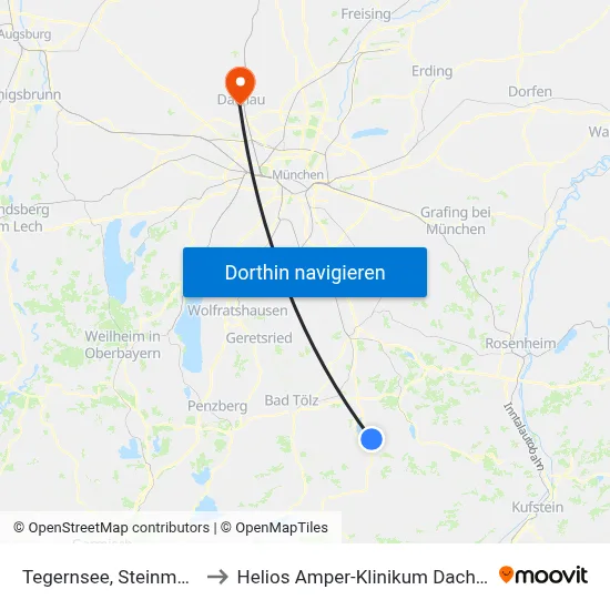 Tegernsee, Steinmetz to Helios Amper-Klinikum Dachau map